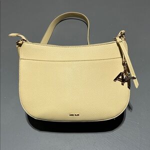 (NEW) Anne Klein Taupe Leather Purse Bag with Strap and Monogram Charm